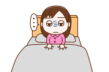＜正面＞目覚めても気分が悪く動けない少女