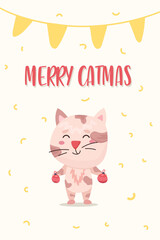 cute christmas poster with kitten and phrase merry catmas