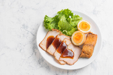 焼豚と鯖の竜田揚げ