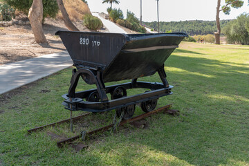 Small rail mining wagon at Tel Megiddo National Park in northern Israel.
