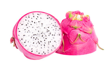 Dragon fruit isolated on white background. Slice of fresh Pitaya or Pitahaya fruit with clipping...