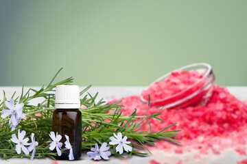 Obraz na płótnie Canvas Assortment of organic essential oils. Natural moisturizing body and face treatment concept