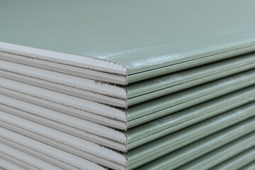 Green Gypsum plasterboard Drywall with moisture water resistant additives in the core that resists...