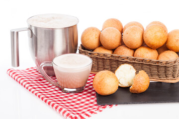 Tasty Bunuelos With Hot Drink; Photo on White Background
