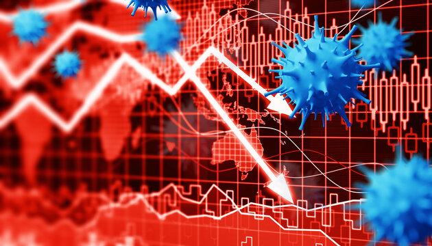 Covid crisis and the collapse of the markets, economic fallout. 3d illustration