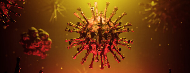 Coronavirus outbreak, microscopic view of influenza virus cells. 3D illustration