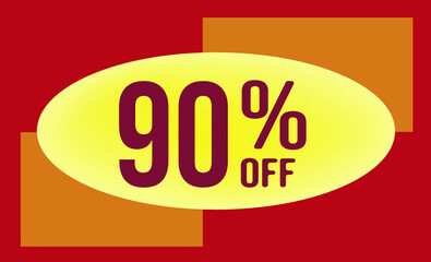 90 Percent off. Discount for big sales. Yellow Ellipse on an orange and red background-vector