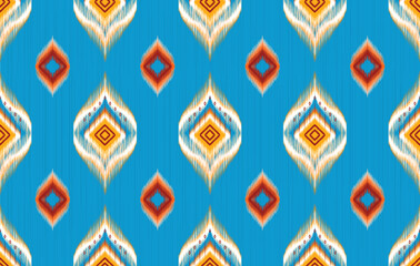 Ikat ethnic pattern. Aztec fabric carpet mandala ornament boho chevron textile decoration wallpaper. Tribal turkey African Indian traditional embroidery vector illustrations background.