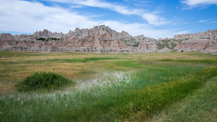 Badland national park during sunny summer. Badland landscape panorama South Dakota.