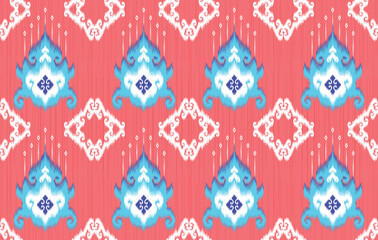 Ikat ethnic pattern. Aztec fabric carpet mandala ornament boho chevron textile decoration wallpaper. Tribal turkey African Indian traditional embroidery vector illustrations background.
