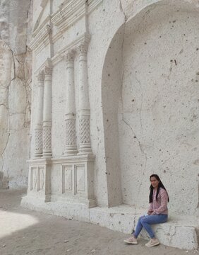 Cantera del Silla, located in Arequipa, tourist place of cathedral sculptures, cow, bear, horse, birth of baby Jesus, carved in volcanic stone.
