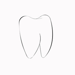 An outline jpeg medical icon of a tooth isolated on white background. Designed in black and white colors for medical dental concepts
