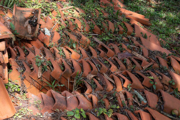 clay tiles heaped in an corner