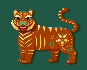 Yellow tiger element in paper art