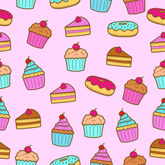 Cute cake seamless pattern with a colorful design suitable for background or decoration