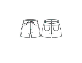 Vector high waisted denim twill shorts croquis CAD  illustrator