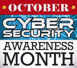 Calendar and Digital Screen Labels promoting Cyber Security Awareness Month, Vector Illustration