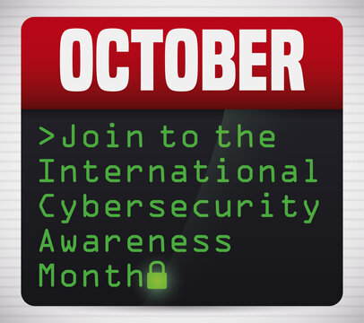 Calendar with Console Inviting you to Celebrate Cyber Security Awareness Month, Vector Illustration
