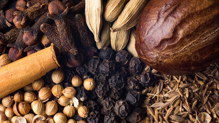 various spices used for cooking, simple indian garam masala ingredients, common blend of spices in...
