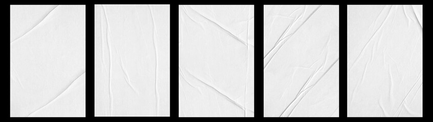 white paper wrinkled poster  template , blank glued creased paper sheet mockup.white poster mockup on wall. empty paper mockup.