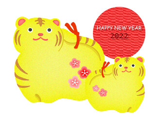2022年度年賀用干支の寅の親子の土鈴のイラスト