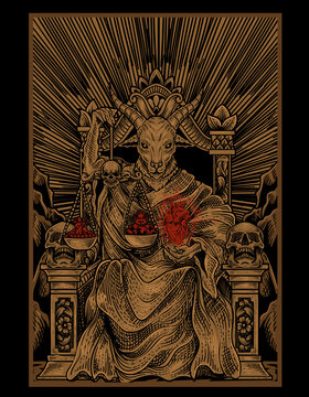illustration king of satan with engraving style