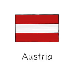Austria flag with outline and signature isolated on a white background. Hand drawn color vector illustration in sketch style.