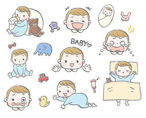 赤ちゃんの喜怒哀楽イラストセット