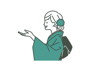 紹介や案内をしている着物姿の女性-2色