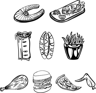 set of street food images for menu design
