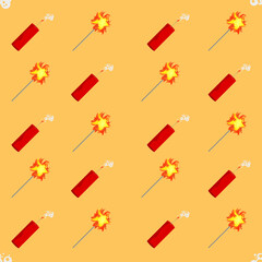 seamless yellow background with dynamites and sparklers
