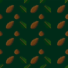 Winter seamless pattern with pine branches and cones