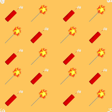 seamless yellow background with dynamites and sparklers
