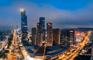 Fototapeta na wymiar Night view of urban CBD in Nanning, Guangxi, China