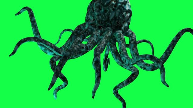  Animation of Monster Octopus with Tentacles on green screen