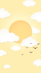 Day sky iPhone wallpaper, cute mobile background with yellow paper cut illustration