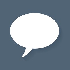 Blank announcement speech bubble icon, white flat design