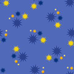 Star seamless pattern . Repeating space background with cosmic flashes in the sky, star, for baby, kid, child. Pattern for textiles, fabrics and print, linens. Packaging design, wrapping paper.Vector