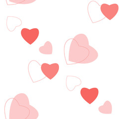 Red heart seamless pattern. Pink childish drawing from hearts. For kids prints, textiles, bed linen. Modern, trendy Valentine's Day pattern. Romantic decor wedding for the holiday. Vector illustration