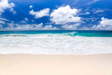 The island of dreams. White coral sand and azure indian ocean.