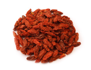 gugija, Lycium chinense Miller (the fruit of) , dried goji berry  isolated on white background
