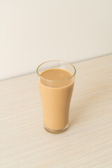 coffee latte glass with ready to drink coffee bottles