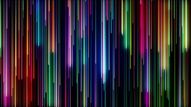 Colorful neon bright lines falling down. Streaks of light. Seamless looping abstract background animation. 