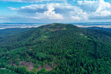 Fototapeta premium Aerial view of beautiful landscape in Mountains with forest. Sleza mountain near Wroclaw in Poland. Nature background