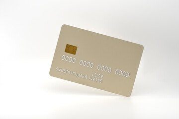 Golden credit card on white background. Bank cards mock up, 3d illustration. Online shopping and digital money concept