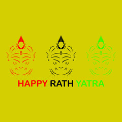 Banner design of happy Ratha Yatra of Lord Jagannath, Balabhadra and Subhadra, Vector graphic illustration.