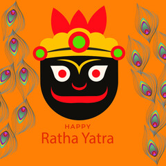 Banner design of happy Ratha Yatra of Lord Jagannath, Balabhadra and Subhadra, Vector graphic illustration.