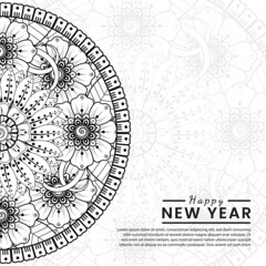 Happy new year 2022 banner or card template with mehndi flower