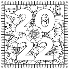 Happy new year 2022 banner or card template with mehndi flower