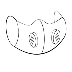 An outline vector illustration of a face mask with flaps isolated on white background. Designed in black and white colors for medical concepts